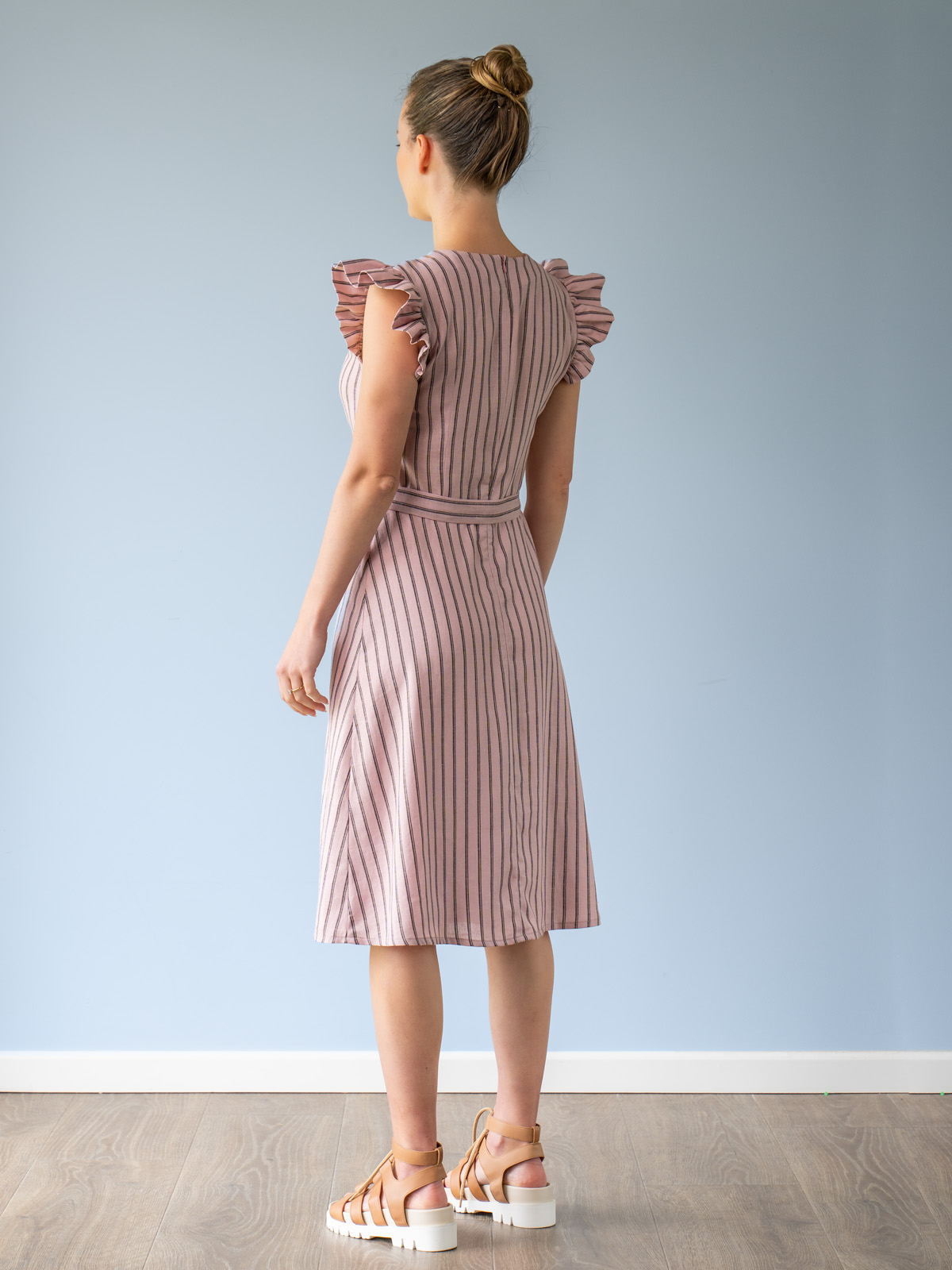 Flutter-Sleeve Knee-Length Dress