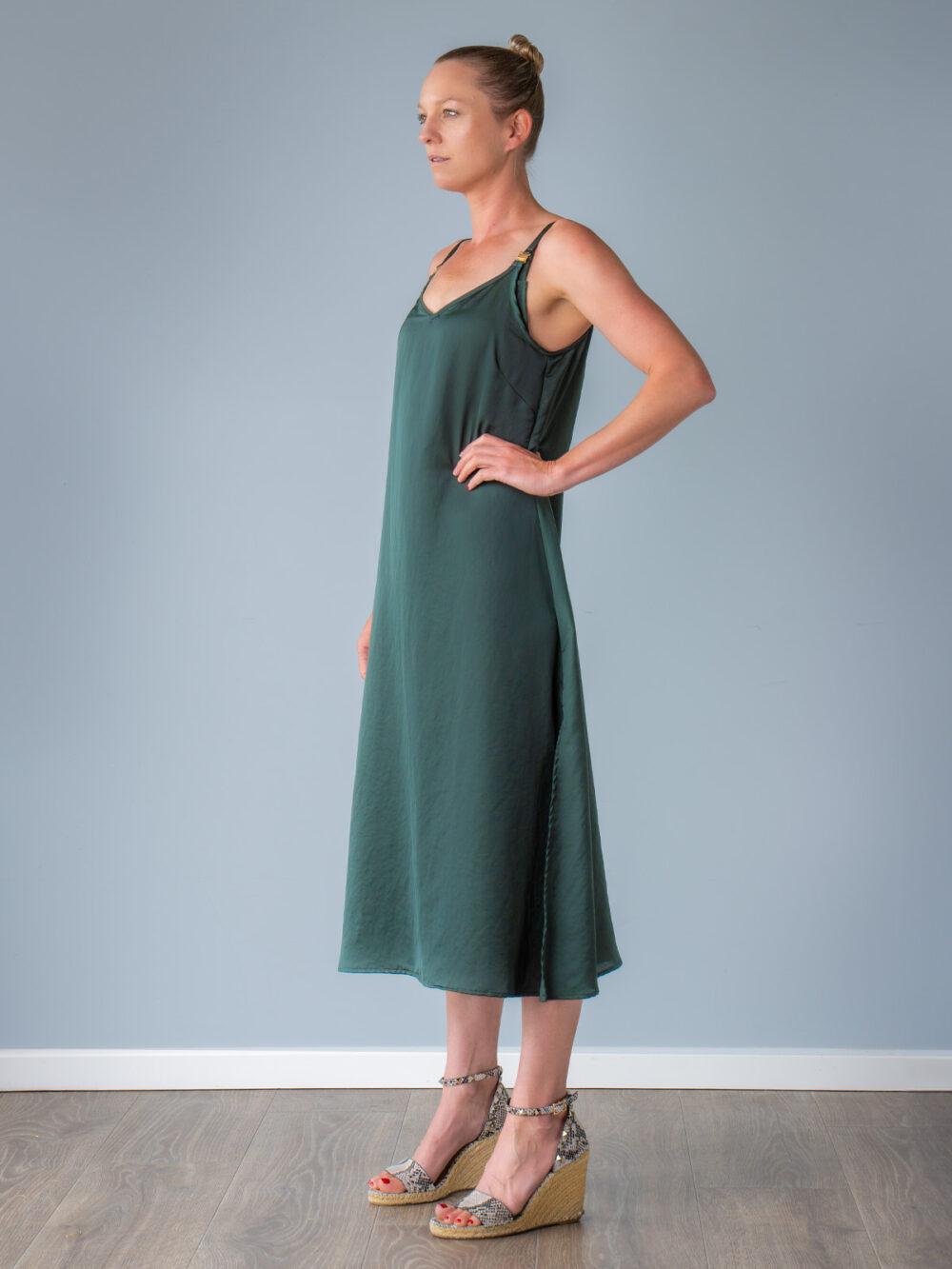 recycled polyester slip dress emerald