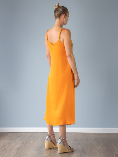 recycled polyester slip dress mustard